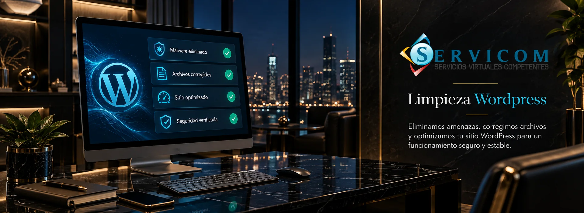Servicom: limpieza y seguridad de WordPress en Guatemala, sitio libre de malware, respaldado y optimizado