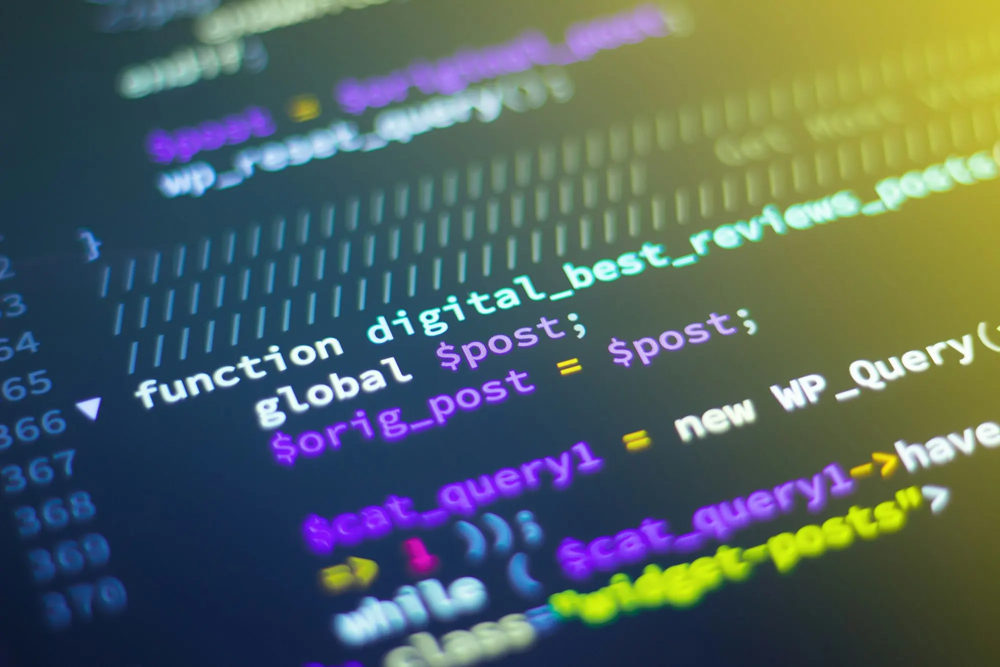 Código de WordPress en pantalla, representando el mantenimiento técnico continuo de un sitio web